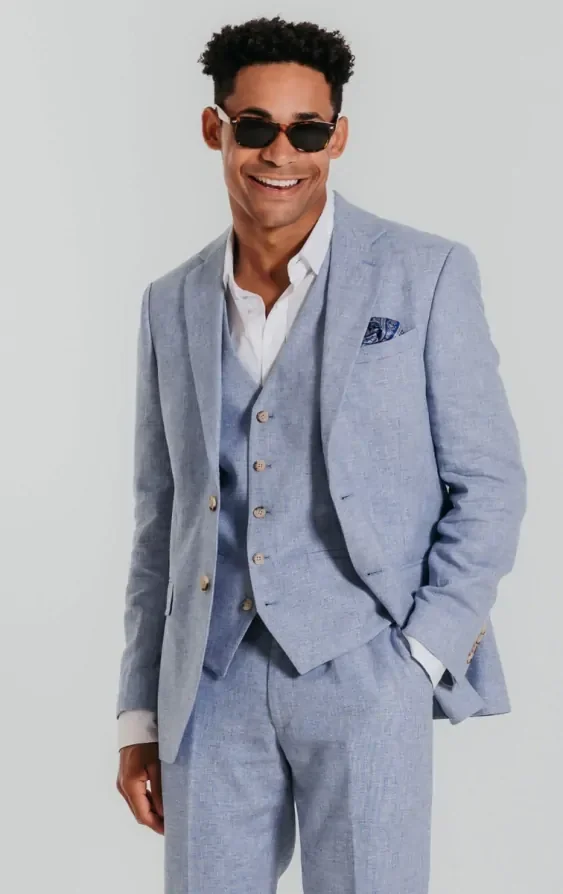 Light Blue Linen 3 Piece Suit thumbnail 2