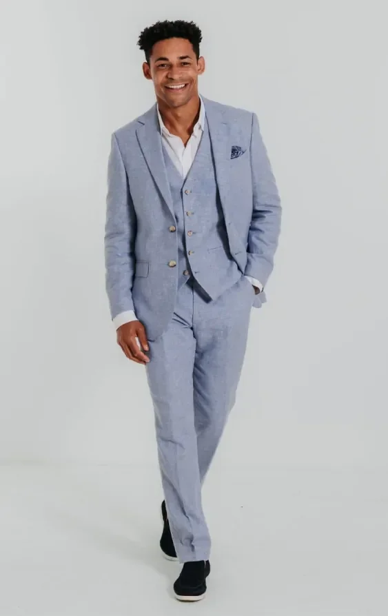 Light Blue Linen 3 Piece Suit thumbnail 3