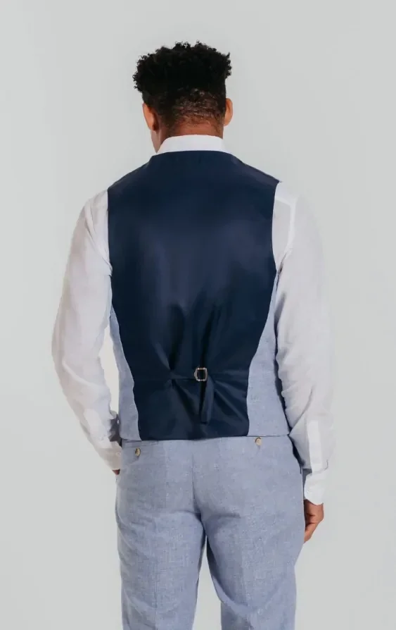 Light Blue Linen Waistcoat thumbnail 4