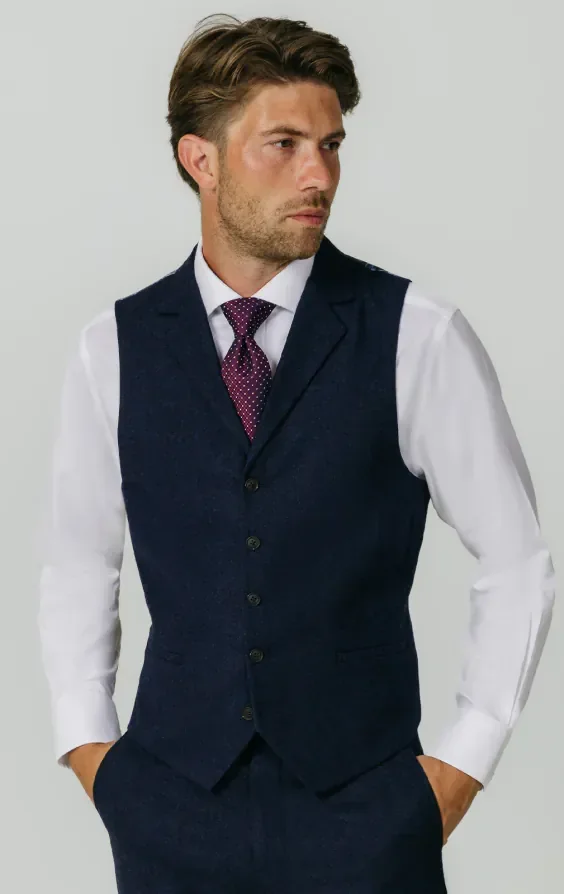Navy Donegal Tweed 3 Piece Suit thumbnail 9