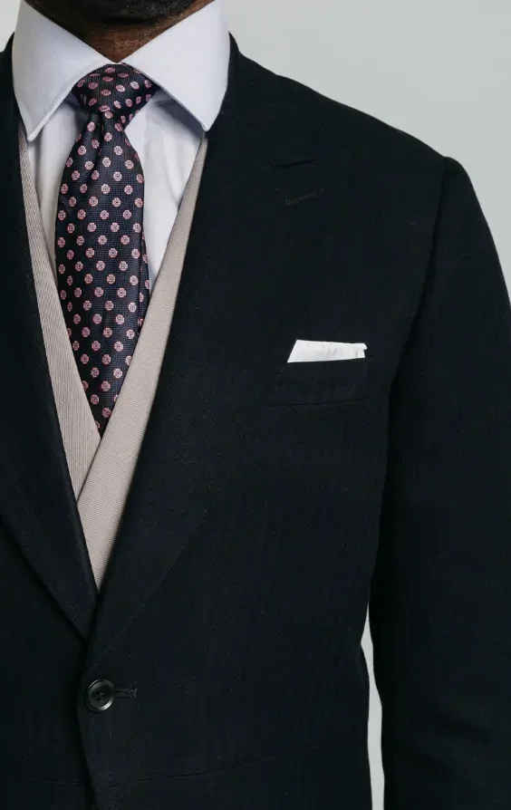 Navy Herringbone Morning Suit with Matching Trousers thumbnail 6
