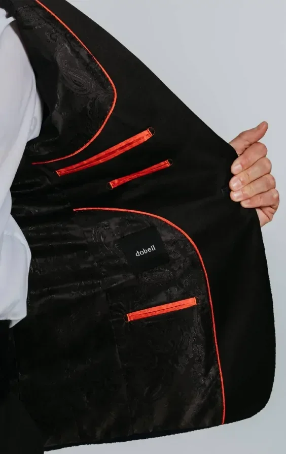 Navy Paisley Velvet Tuxedo with Black Trousers thumbnail 7