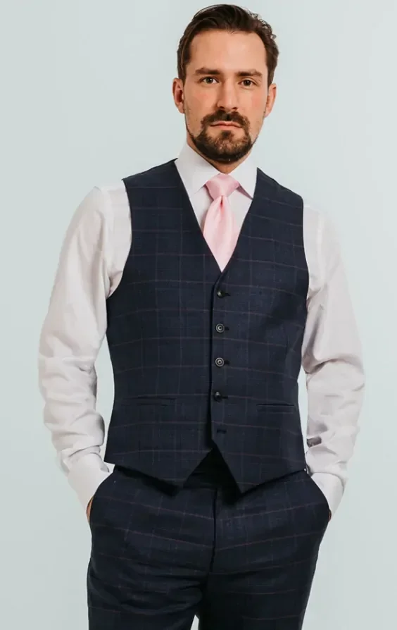 Navy with Pink Check 3 Piece Suit thumbnail 9