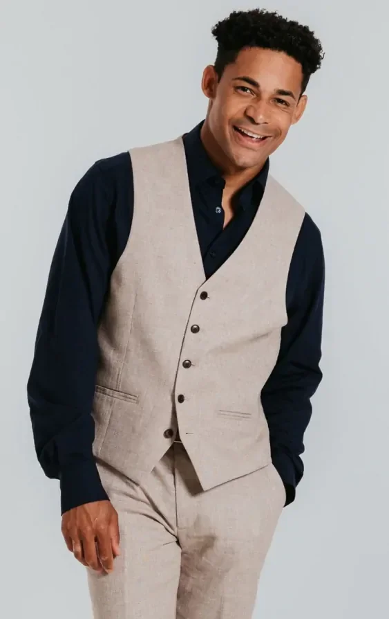 Sand Linen Slim Fit 3 Piece Suit thumbnail 9