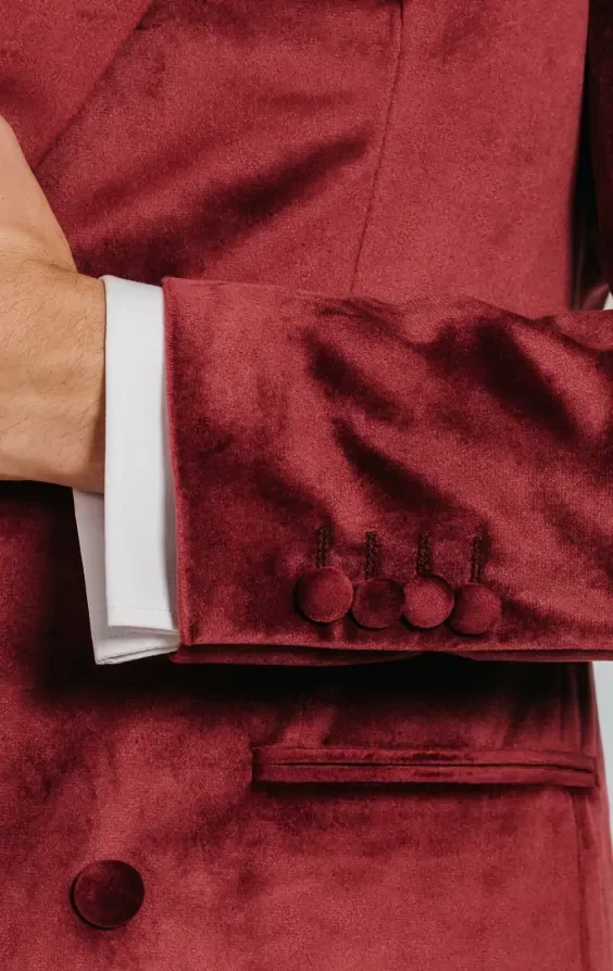 Double Breasted Burgundy Velvet Tuxedo with Black Trousers thumbnail 5