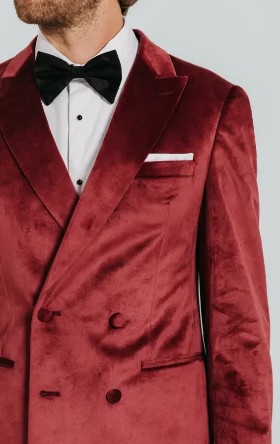 Double Breasted Burgundy Velvet Tuxedo with Black Trousers thumbnail 6