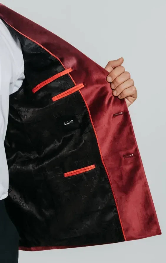 Double Breasted Burgundy Velvet Tuxedo with Black Trousers thumbnail 7