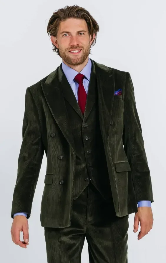 Double Breasted Green Corduroy 3 Piece Suit primary image