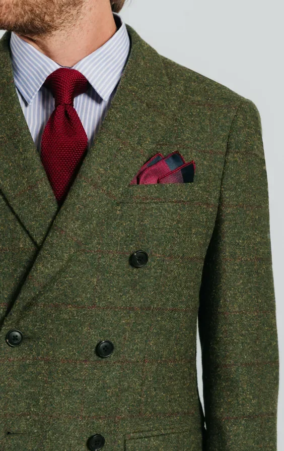 Double Breasted Green Windowpane Check Tweed 3 Piece Suit thumbnail 5