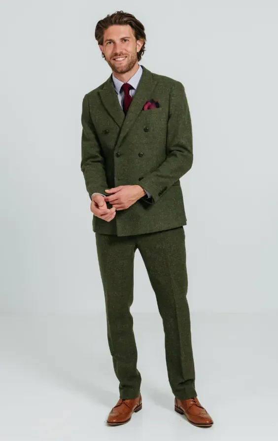 Double Breasted Green Windowpane Check Tweed Jacket thumbnail 3
