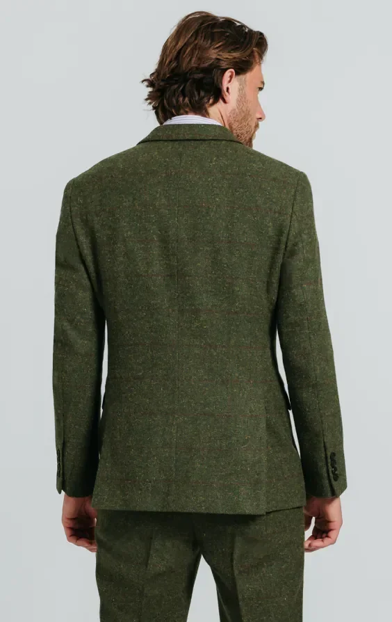 Double Breasted Green Windowpane Check Tweed Jacket thumbnail 7
