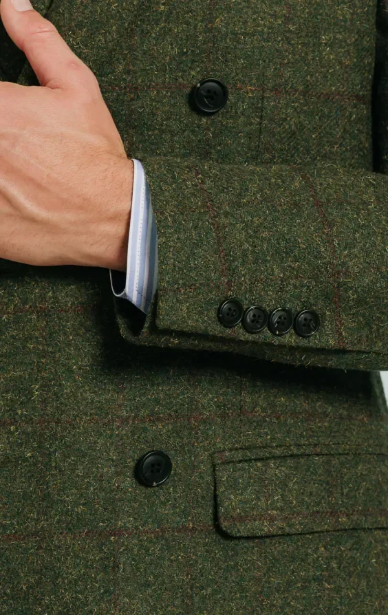 Double Breasted Green Windowpane Check Tweed Suit thumbnail 4