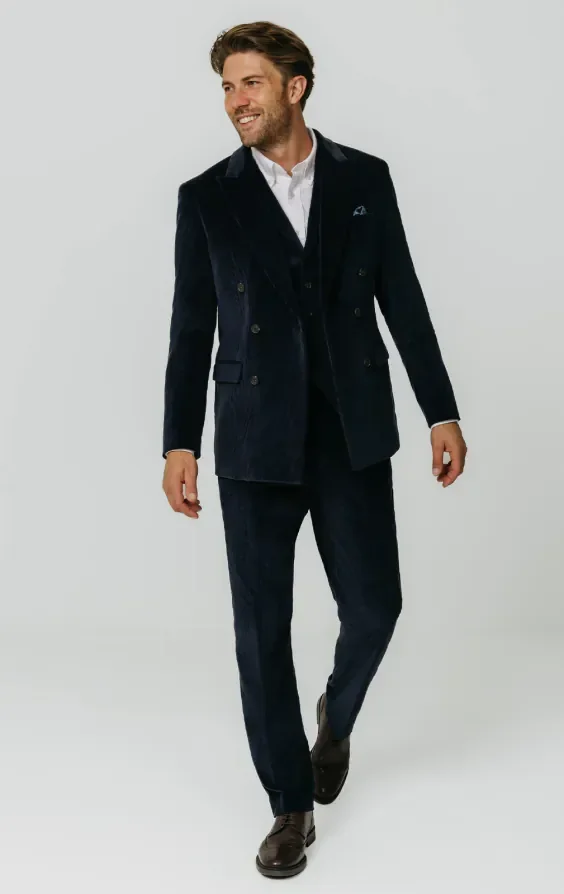 Double Breasted Navy Corduroy 3 Piece Suit primary image