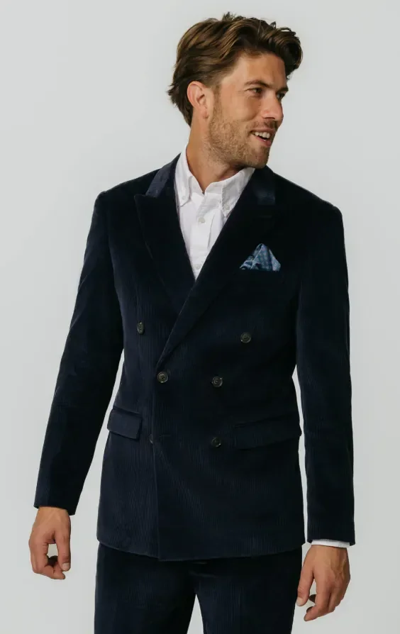 Double Breasted Navy Corduroy Jacket thumbnail 2