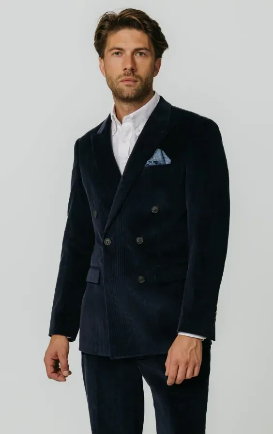 Double Breasted Navy Corduroy Suit thumbnail 2
