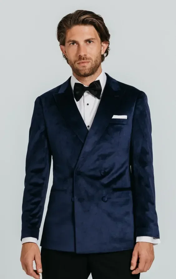 Double Breasted Navy Velvet Jacket thumbnail 2