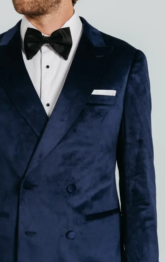 Double Breasted Navy Velvet Jacket thumbnail 6