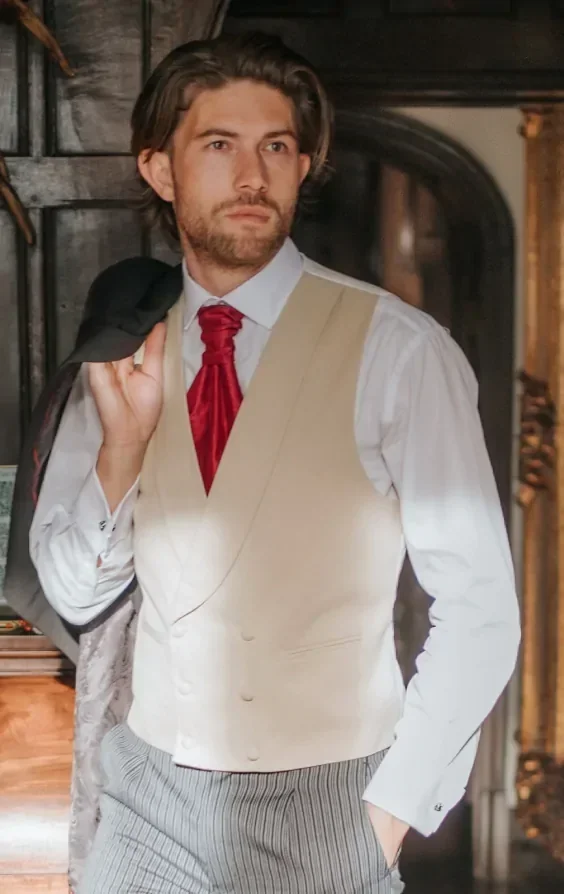 Gold/Buff Double Breasted Shawl Lapel Morning Suit Waistcoat thumbnail 3