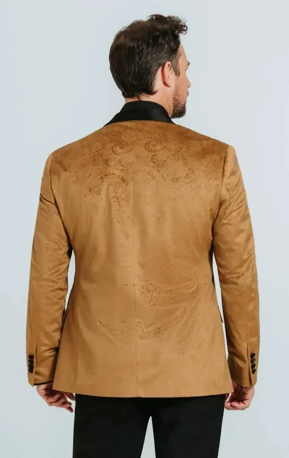 Gold Paisley Velvet Tuxedo with Black Trousers thumbnail 4