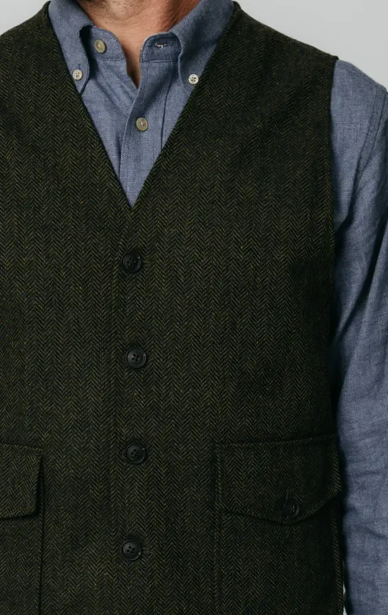 Green Herringbone Tweed Waistcoat with Patch Pockets thumbnail 4