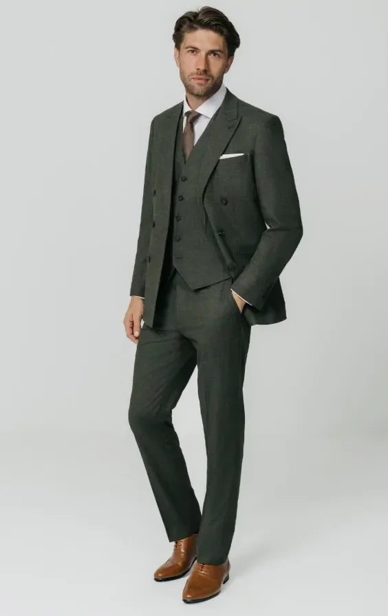 Green Weave Double Breasted 3 Piece Suit thumbnail 3