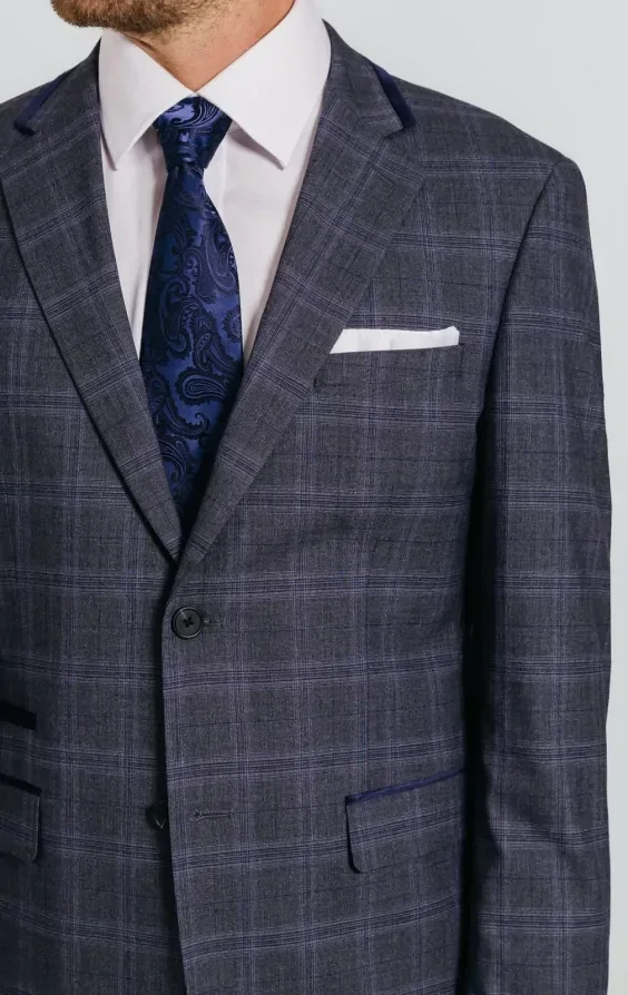 Grey and Blue Check with Navy Trim Suit thumbnail 6