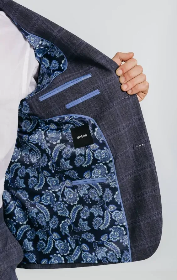 Grey and Blue Check with Navy Trim Suit thumbnail 7