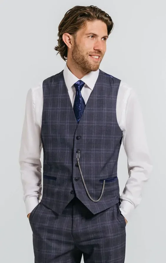 Grey and Blue Check with Navy Trim Suit thumbnail 9