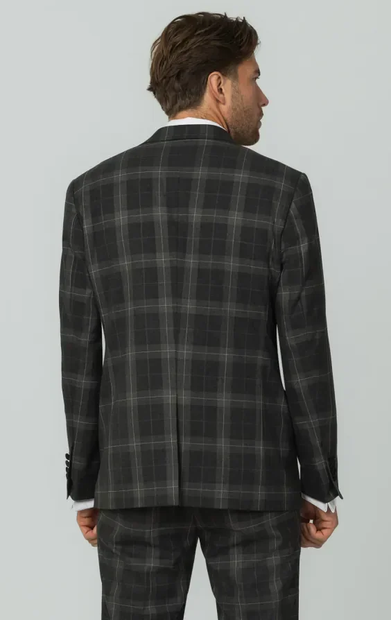 Grey Tartan Check 3 Piece Tuxedo with Peak Lapel thumbnail 8