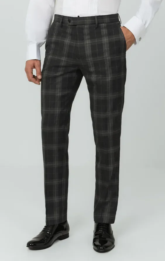 Grey Tartan Check 3 Piece Tuxedo with Peak Lapel thumbnail 9
