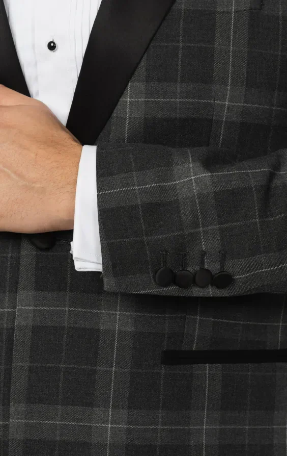Grey Tartan Check Dinner Jacket with Peak Lapel thumbnail 4