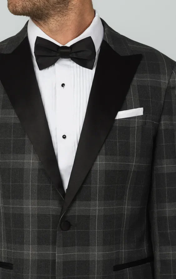 Grey Tartan Check Dinner Jacket with Peak Lapel thumbnail 5