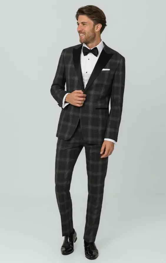 Grey Tartan Check Tuxedo with Peak Lapel thumbnail 3