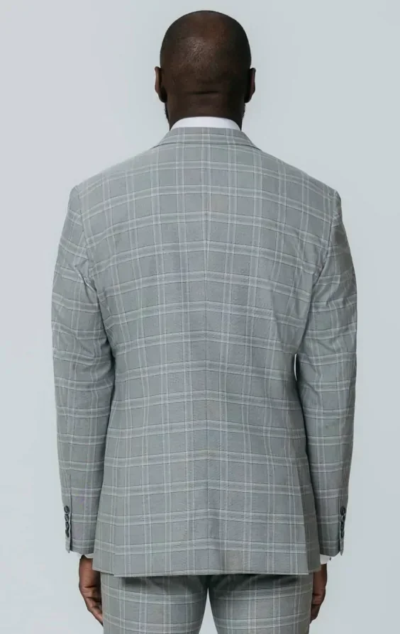 Grey with Tan Check 3 Piece Suit with Peak Lapel thumbnail 7