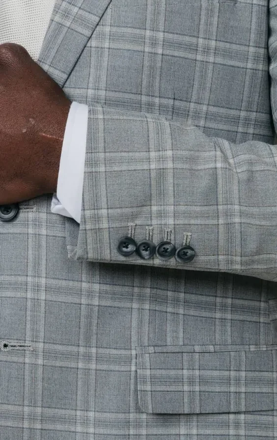 Grey with Tan Check Suit Jacket with Peak Lapel thumbnail 4