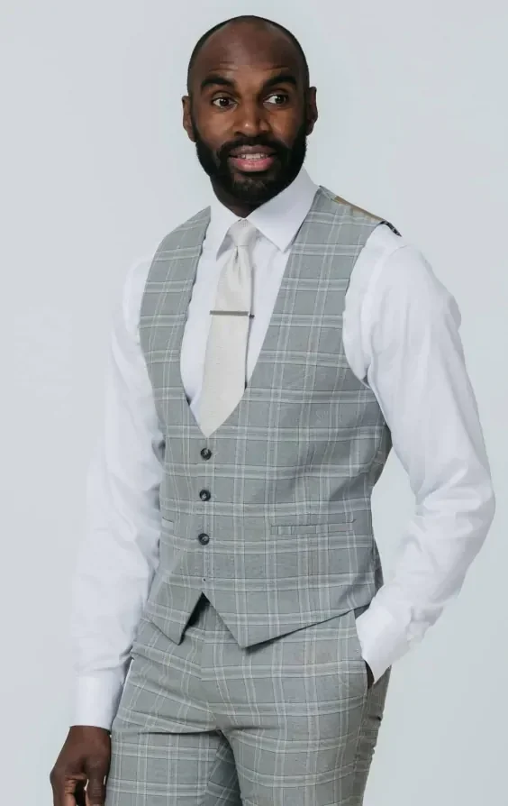 Grey with Tan Check Suit with Peak Lapel thumbnail 9