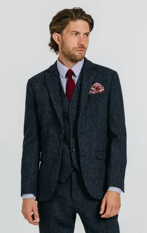 Harris Tweed Blue Herringbone Suit thumbnail 2