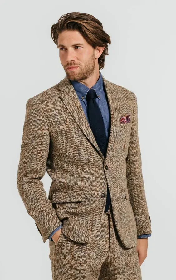 Harris Tweed Brown Windowpane Tweed Jacket thumbnail 2