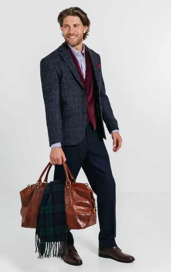 Harris Tweed Dark Blue Windowpane Check Tweed Jacket thumbnail 7