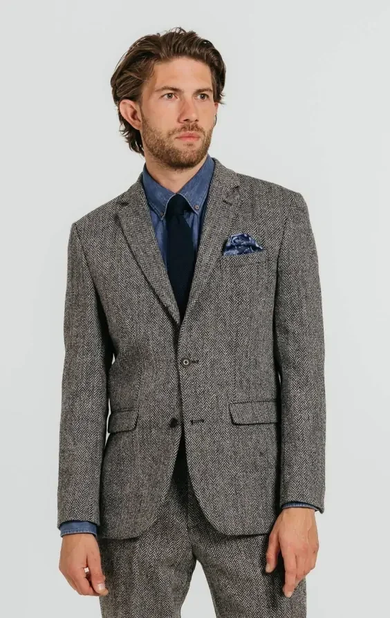 Harris Tweed Grey Herringbone Tweed Jacket thumbnail 2
