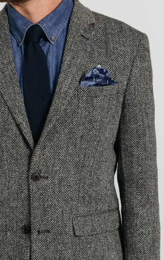 Harris Tweed Grey Herringbone Tweed Jacket thumbnail 5