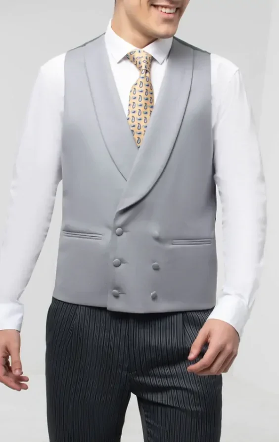 Luxury 100% Wool Dove Grey Double Breasted Morning Suit Waistcoat thumbnail 2