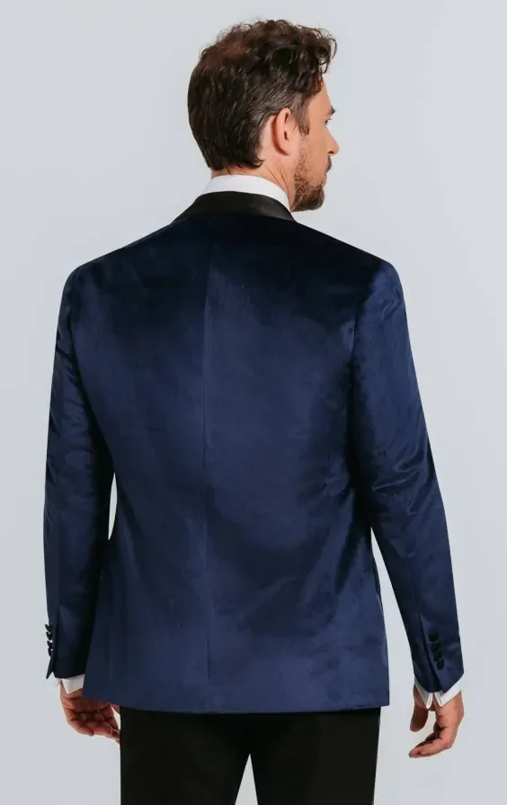 Navy Blue Slim Fit Velvet Jacket thumbnail 3