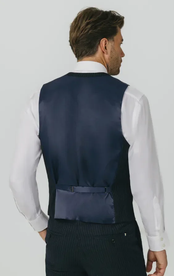 Navy Chalkstripe Waistcoat thumbnail 4
