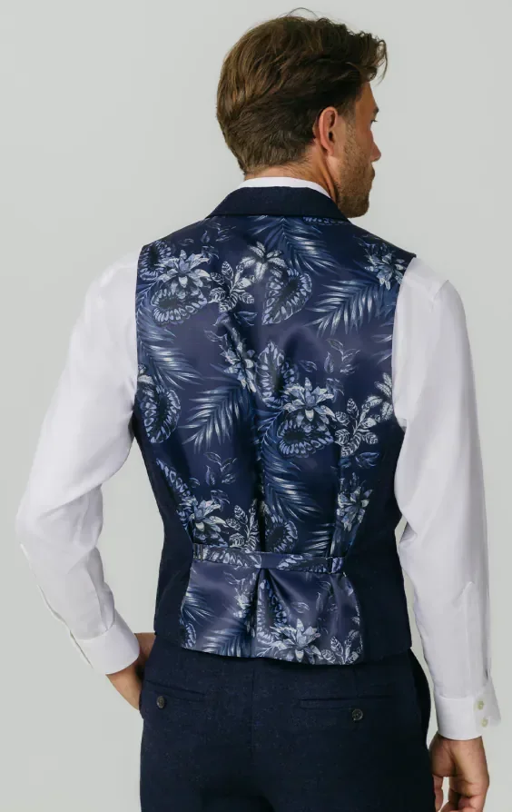 Navy Donegal Tweed Waistcoat with Notch Lapel thumbnail 4