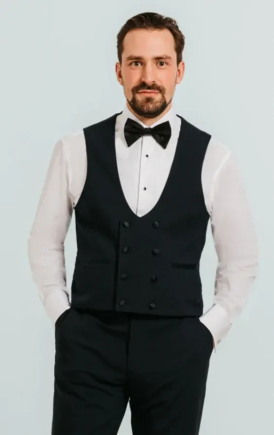 Navy Double Breasted Tuxedo Waistcoat thumbnail 2