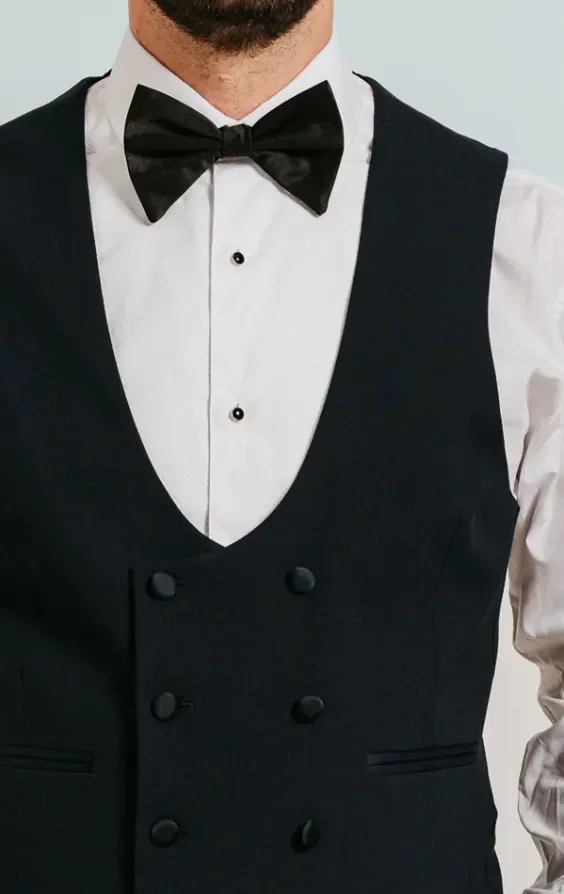 Navy Double Breasted Tuxedo Waistcoat thumbnail 3
