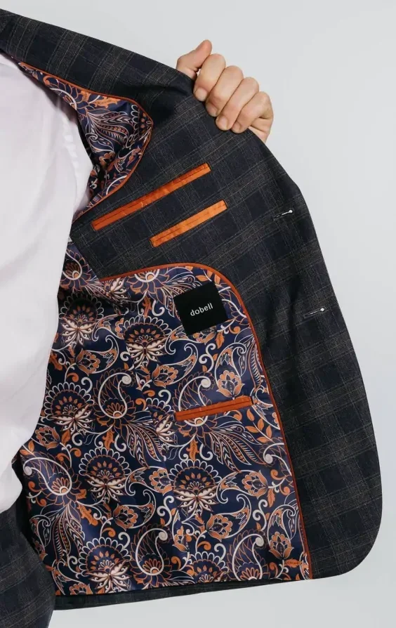 Navy Heritage Check with Brown Trim Suit Jacket thumbnail 6