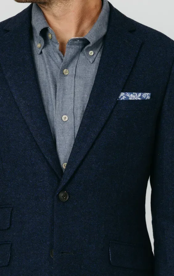 Navy Herringbone Tweed Jacket thumbnail 5