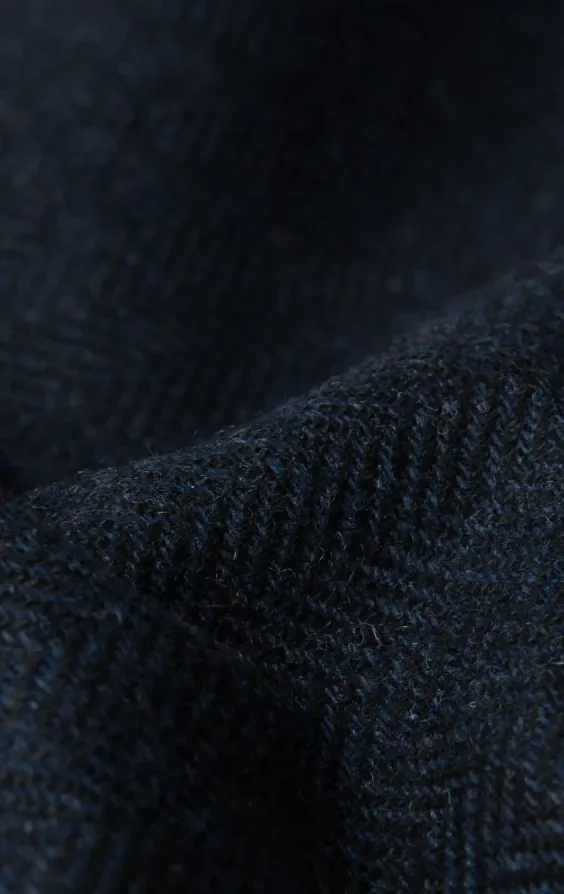 Navy Herringbone Tweed Jacket thumbnail 8